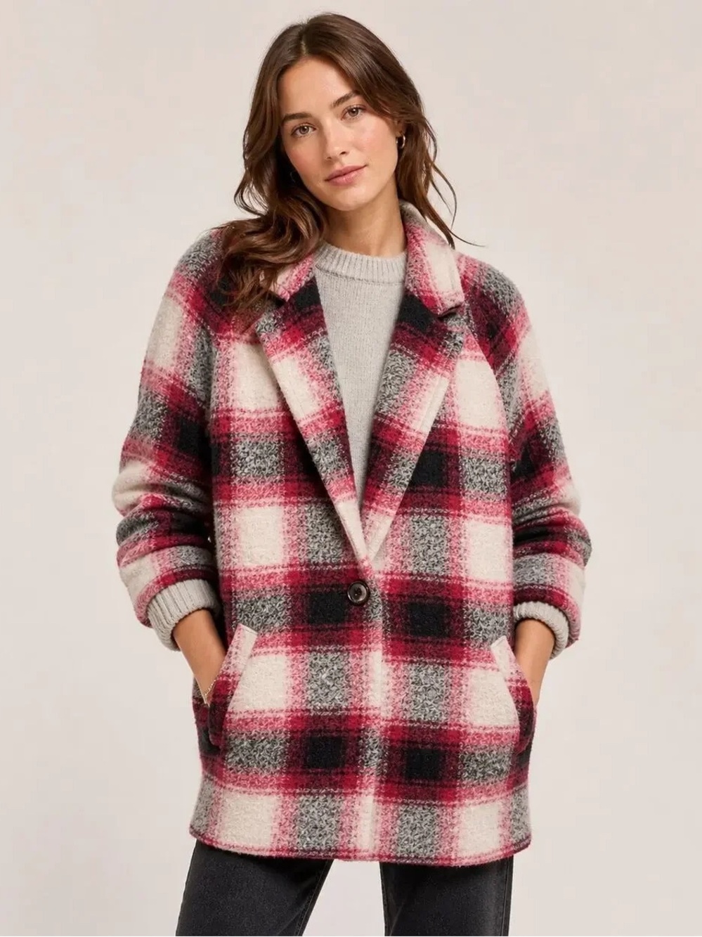 Madewell Depot Cocoon Wool Blend Plaid Peacoat Size XS
